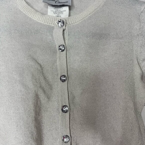Sweet charmers cardigan cropped sparkle diamond buttons white silver crystals - Picture 9 of 10